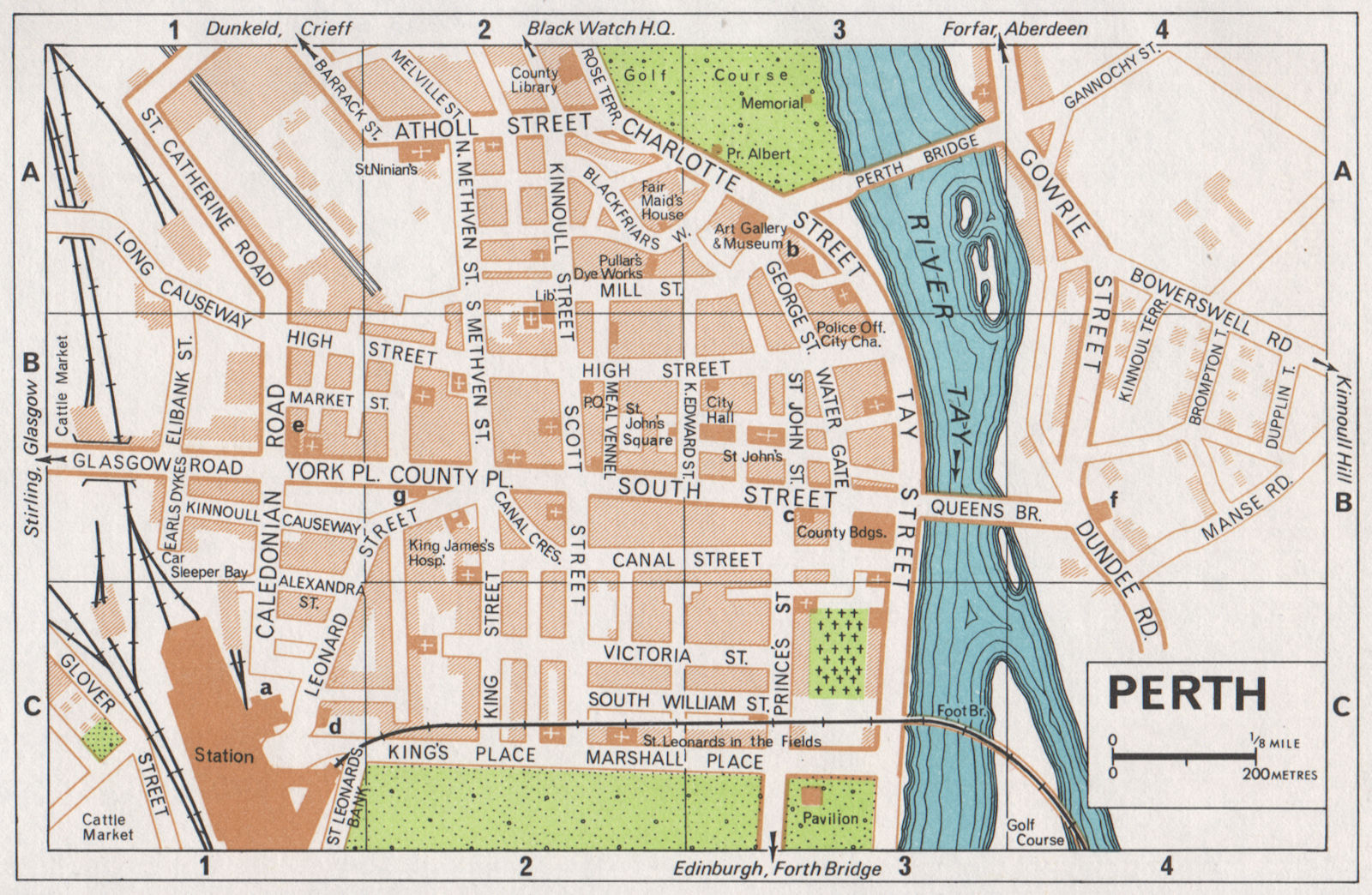 PERTH. Vintage town city map plan. Scotland 1967 old vintage chart